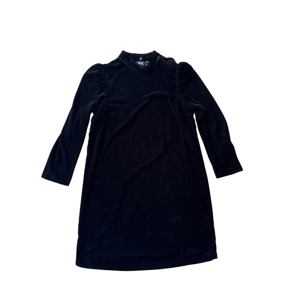 GAP Black Velvet Mock Neck Puff Shoulder Midi Dress Long Sleeve Size MT